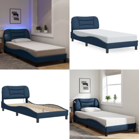 Giroletto con LED senza Materasso Hvar Blu 90x200 cm in Tessuto - Materasso per letto - Cuscino testiera