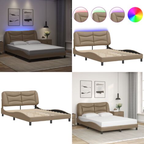 Giroletto con LED senza Materasso Hvar Cappuccino 140x190 cm - Cuscino testiera con LED - Letto con LED