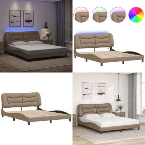 Giroletto con LED senza Materasso Hvar Cappuccino 160x200 cm - Cuscino testiera con luci LED - Letto con luci a LED