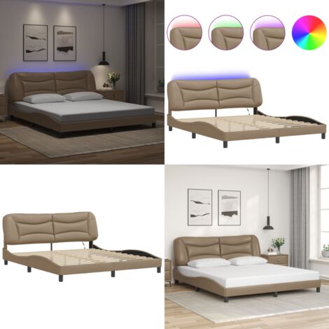 Giroletto con LED senza Materasso Hvar Cappuccino 180x200 cm - Cuscino testiera - Letto con luci LED