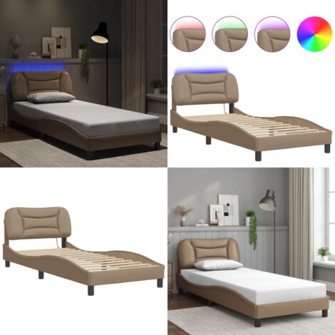 Giroletto con LED senza Materasso Hvar Cappuccino 90x200 cm - Cuscino testiera con luci LED - Letto con luci a LED