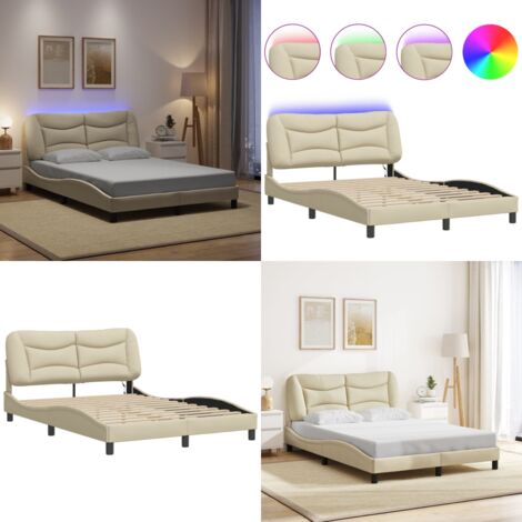 Giroletto con LED senza Materasso Hvar Crema 120x200 cm Tessuto - Cuscino testiera - Letto con luci LED