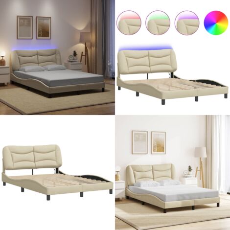 Giroletto con LED senza Materasso Hvar Crema 140x190 cm in Tessuto - Cuscino testiera - Letto con luci LED