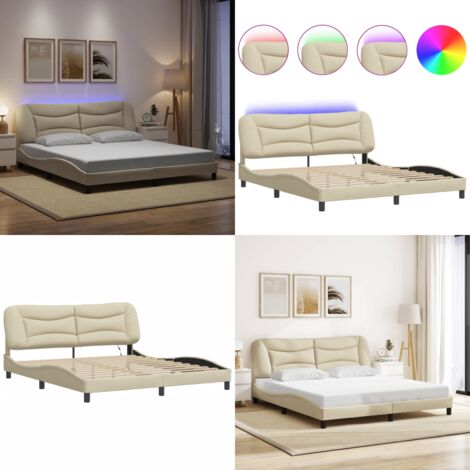Giroletto con LED senza Materasso Hvar Crema 180x200 cm in Tessuto - Cuscino testiera - Letto con luci LED