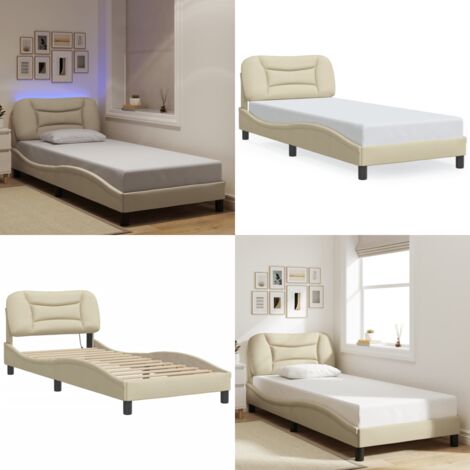 Giroletto con LED senza Materasso Hvar Crema 80x200 cm in Tessuto - Cuscino testiera - Materasso