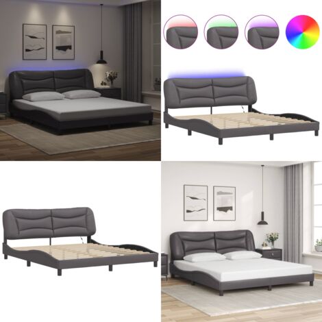 Giroletto con LED senza Materasso Hvar Grigio 180x200 cm - Letto con luci LED - Cuscino testiera con LED