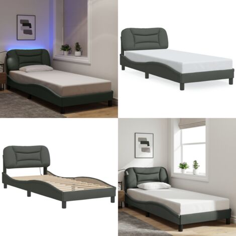 Giroletto con LED senza Materasso Hvar Grigio Scuro 90x200cm Tessuto - Cuscino testiera con luci LED - Letto con luci a LED