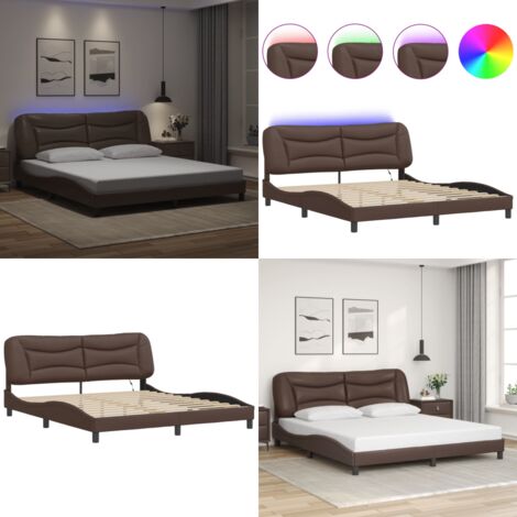Giroletto con LED senza Materasso Hvar Marrone 180x200 cm - Cuscino testiera - Letto con luci LED