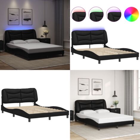 Giroletto con LED senza Materasso Hvar Nero 140x200 cm - Cuscino testiera - Letto con luci LED