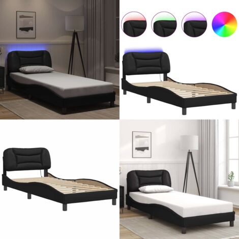 Giroletto con LED senza Materasso Hvar Nero 80x200 cm - Letto con luci LED - Cuscino testiera con LED