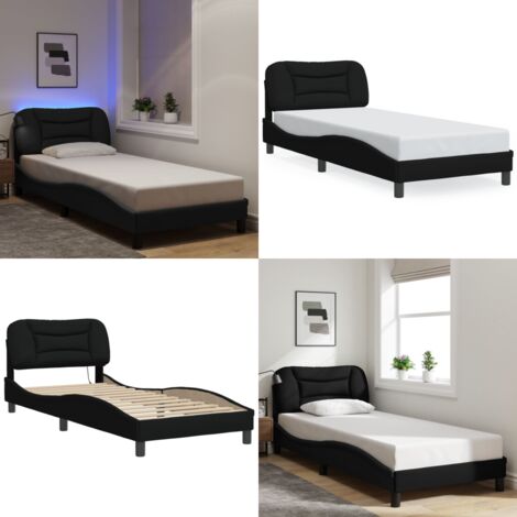 Giroletto con LED senza Materasso Hvar Nero 90x190 cm in Tessuto - Cuscino testiera - Letto con luci LED