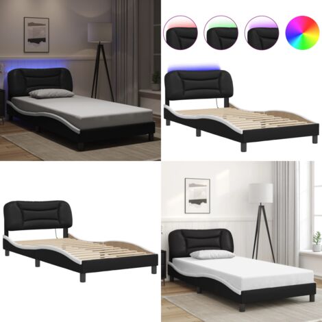 Giroletto con LED senza Materasso Hvar Nero e Bianco 100x200 cm - Cuscino testiera con luci LED - Letto con luci a LED