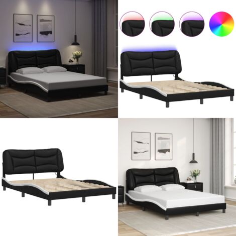 Giroletto con LED senza Materasso Hvar Nero e Bianco 120x200 cm - Materasso per letto - Letto con testiera