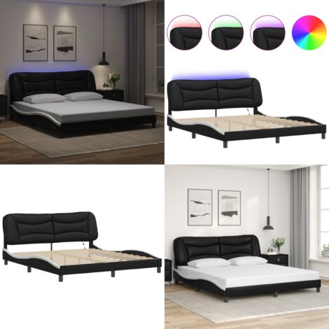 Giroletto con LED senza Materasso Hvar Nero e Bianco 180x200 cm - Letto con luci a LED - Cuscino testiera con LED