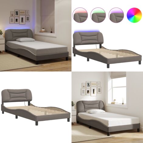 Giroletto con LED senza Materasso Hvar Tortora 100x200 cm in Tessuto - Cuscino testiera - Letto con luci LED