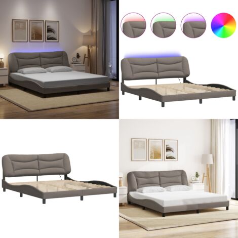 Giroletto con LED senza Materasso Hvar Tortora 180x200 cm in Tessuto - Cuscino testiera - Letto con luci LED