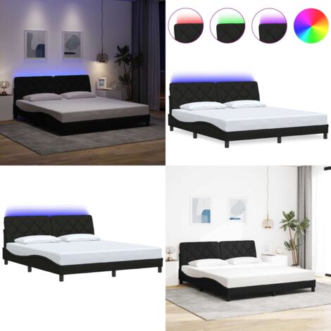 Giroletto con LED senza Materasso Nero 180x200 cm in Tessuto - Materasso - Letto con luci