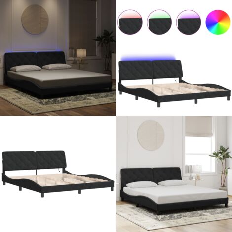 Giroletto con LED senza Materasso Nero 180x200 cm in Velluto - Cuscino testiera - Materasso