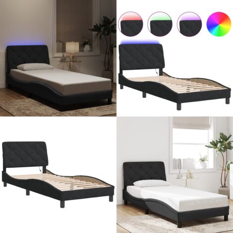 Giroletto con LED senza Materasso Nero 80x200 cm in Velluto - Cuscino testiera - Materasso