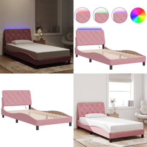 Giroletto con LED senza Materasso Rosa 100x200 cm in Velluto - Materasso - Cuscino testiera