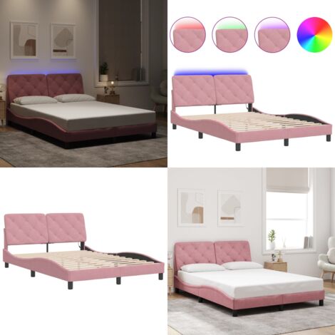 Giroletto con LED senza Materasso Rosa 140x190 cm in Velluto - Materasso - Cuscino testiera