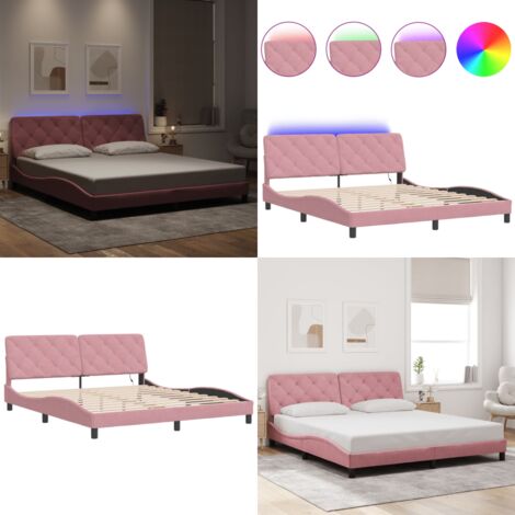 Giroletto con LED senza Materasso Rosa 180x200 cm in Velluto - Materasso - Cuscino testiera