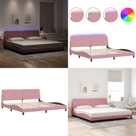 Giroletto con LED senza Materasso Rosa 200x200 cm in Velluto - Materasso - Cuscino testiera