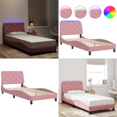 Giroletto con LED senza Materasso Rosa 90x190 cm in Velluto - Materasso - Cuscino testiera