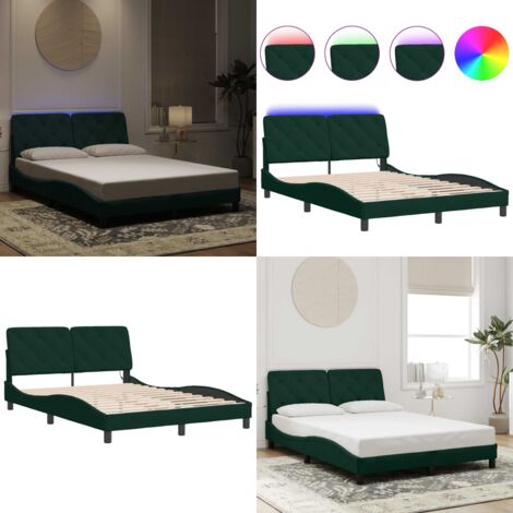 Giroletto con LED senza Materasso Verde Scuro 120x200 cm in Velluto - Cuscino testiera - Materasso