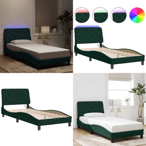 Giroletto con LED senza Materasso Verde Scuro 90x200 cm in Velluto - Materasso - Cuscino testiera