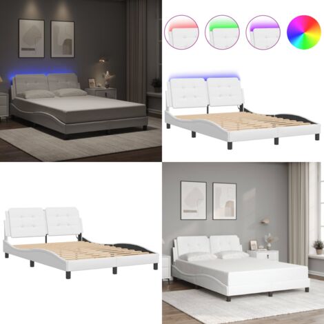 Giroletto con LED senza Materasso Zadar Bianco 120x200 cm - Letto con luci a LED - Cuscino testiera con LED