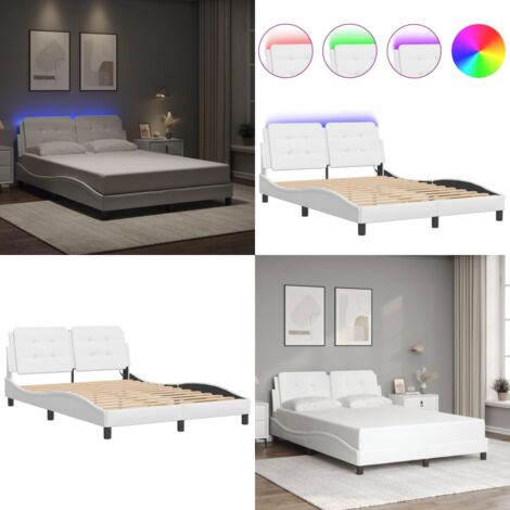 Giroletto con LED senza Materasso Zadar Bianco 140x190 cm - Letto con luci a LED - Cuscino testiera con LED