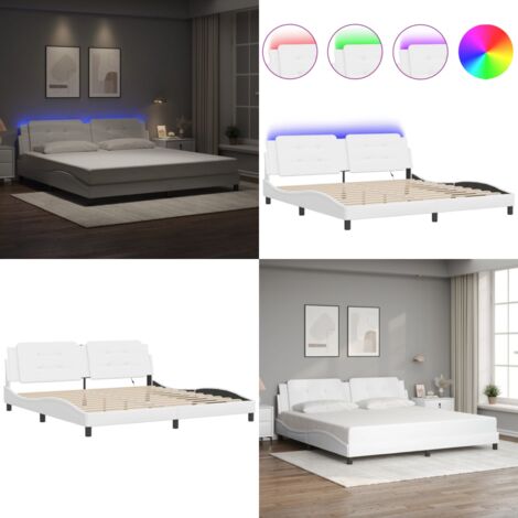 Giroletto con LED senza Materasso Zadar Bianco 200x200 cm - Cuscino testiera - Letto con luci LED