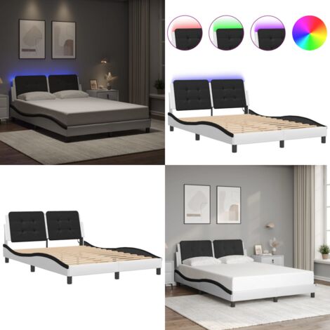 Giroletto con LED senza Materasso Zadar Bianco e Nero 140x200 cm - Letto con luci LED - Cuscino testiera con LED