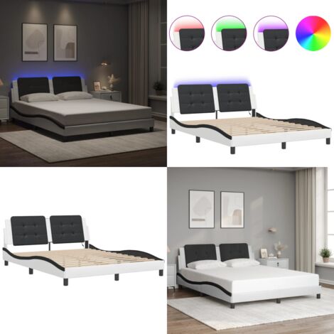 Giroletto con LED senza Materasso Zadar Bianco e Nero 160x200 cm - Letto con luci LED - Cuscino testiera con LED