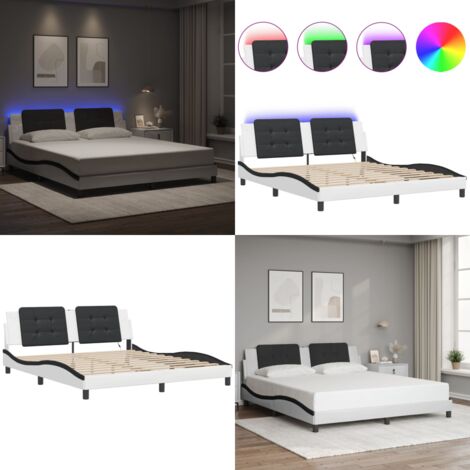 Giroletto con LED senza Materasso Zadar Bianco e Nero 180x200 cm - Materasso per letto - Letto con testiera