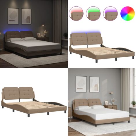 Giroletto con LED senza Materasso Zadar Cappuccino 140x190 cm - Cuscino testiera - Letto con LED