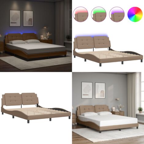 Giroletto con LED senza Materasso Zadar Cappuccino 160x200 cm - Cuscino testiera con LED - Letto con LED