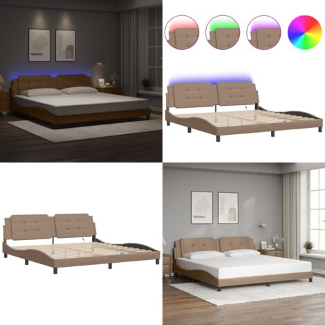 Giroletto con LED senza Materasso Zadar Cappuccino 200x200 cm - Cuscino testiera - Letto con luci LED