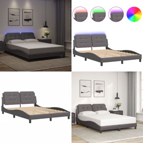 Giroletto con LED senza Materasso Zadar Grigio 140x190 cm - Materasso per letto - Letto con testiera