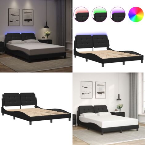 Giroletto con LED senza Materasso Zadar Nero 140x190 cm - Letto con luci LED - Cuscino testiera con LED