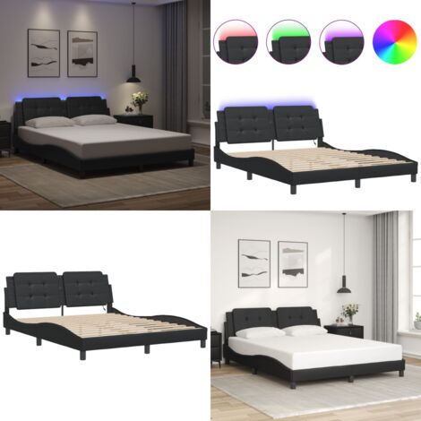 Giroletto con LED senza Materasso Zadar Nero 160x200 cm - Cuscino testiera con LED - Letto con luci LED