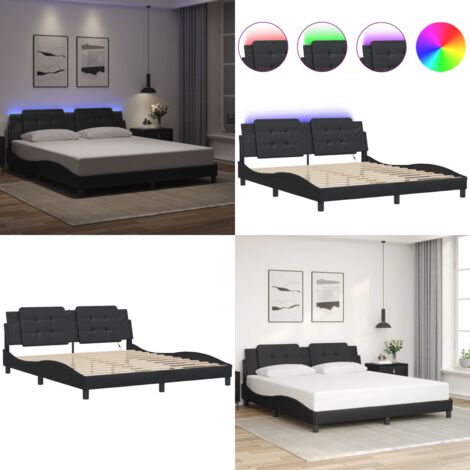 Giroletto con LED senza Materasso Zadar Nero 180x200 cm - Letto con luci LED - Cuscino testiera con LED