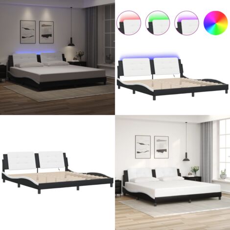 Giroletto con LED senza Materasso Zadar Nero e Bianco 200x200 cm - Cuscino testiera con luci LED - Letto con luci a LED