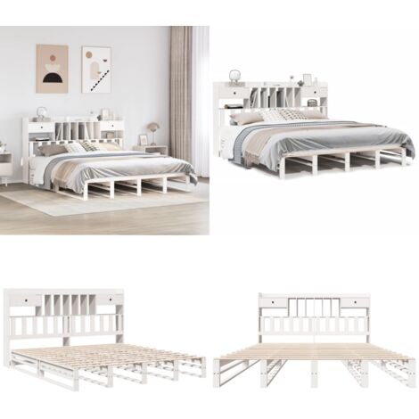 Giroletto con Libreria senza Materasso 180x200 cm in Legno Pino - Letto con testiera - Letto con base a doghe