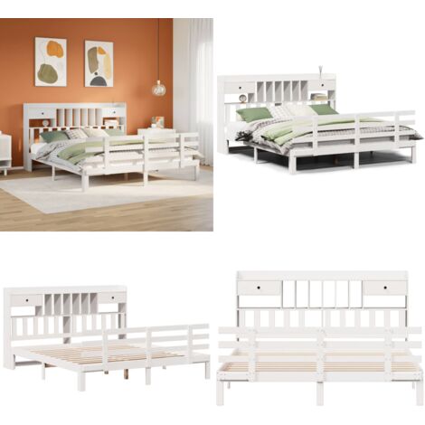 Giroletto con Libreria senza Materasso 180x200 cm in Legno Pino - Letto con testiera - Letto con cassetti