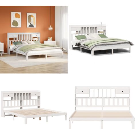 Giroletto con Libreria senza Materasso 180x200 cm in Legno Pino - Letto con testiera - Letto con cassetti