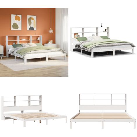 Giroletto con Libreria senza Materasso 180x200 cm in Legno Pino - Letto con testiera - Letto con scaffale