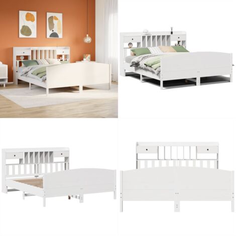 Giroletto con Libreria senza Materasso 180x200 cm in Legno Pino - Letto con testiera - Letto con scaffale