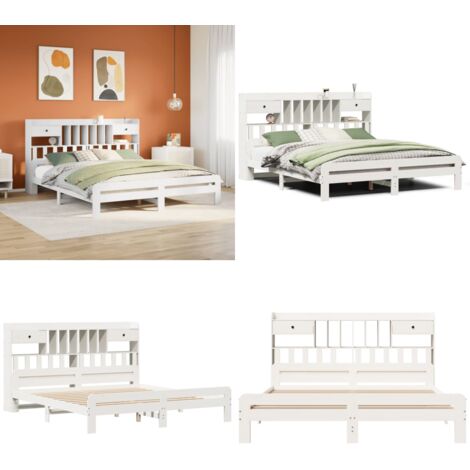 Giroletto con Libreria senza Materasso 180x200 cm in Legno Pino - Letto con testiera - Letto con scaffale